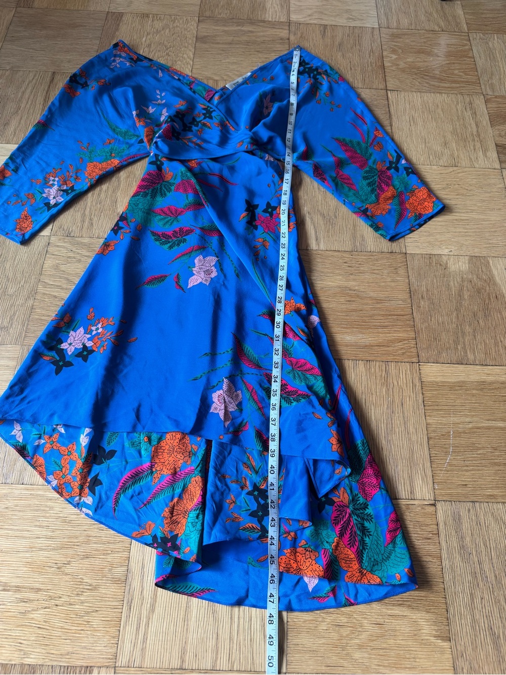 Diane Von Furstenberg DVF Blue Floral Wrap Dress Camden Cove Medium Silk - Picture 8 of 9
